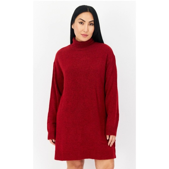 NA-KD  Women Textured Casual Sweater Dress, Red Size Large Turtleneck - Picture 1 of 10